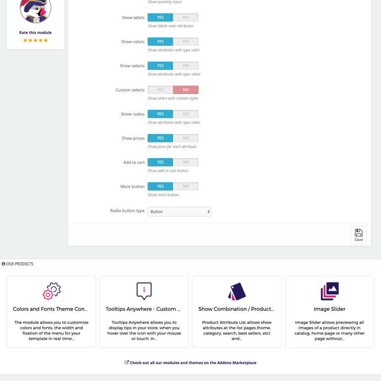 Модуль PrestaShop Атрибуты Товаров в Категории