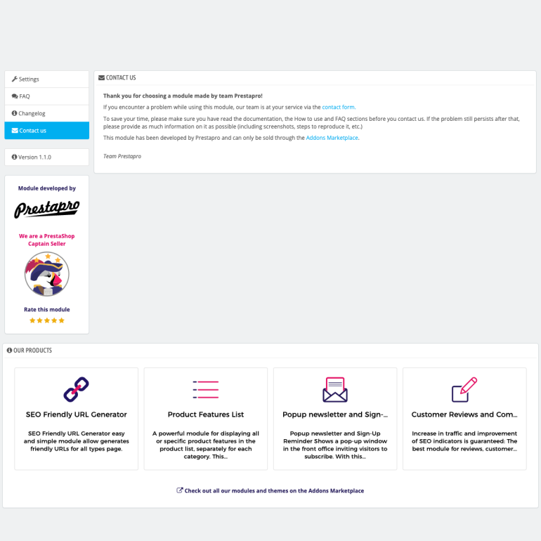 Модуль PrestaShop Палитра в Виде Таблицы