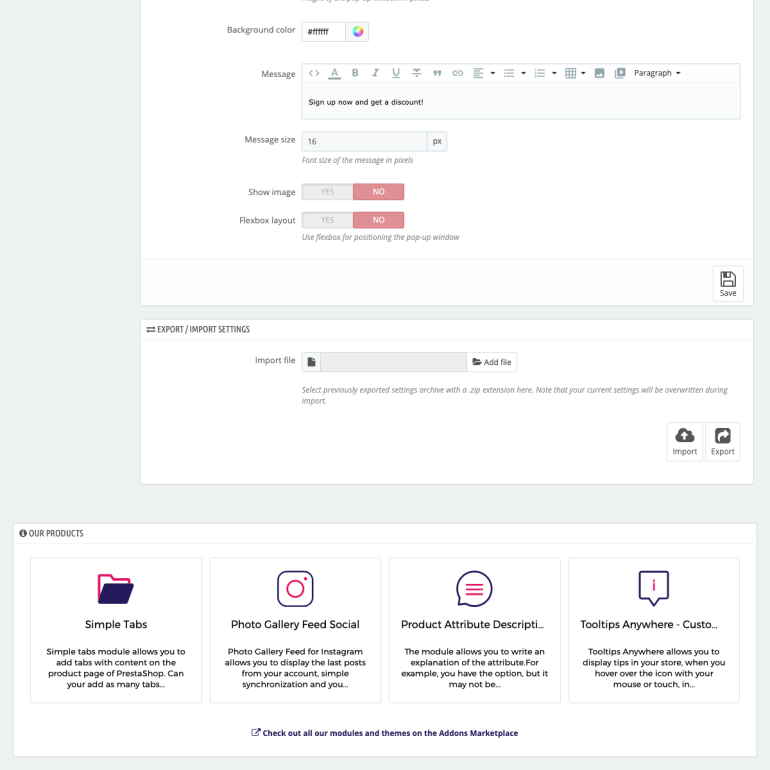 Модуль PrestaShop Всплывающего Окна и Попап