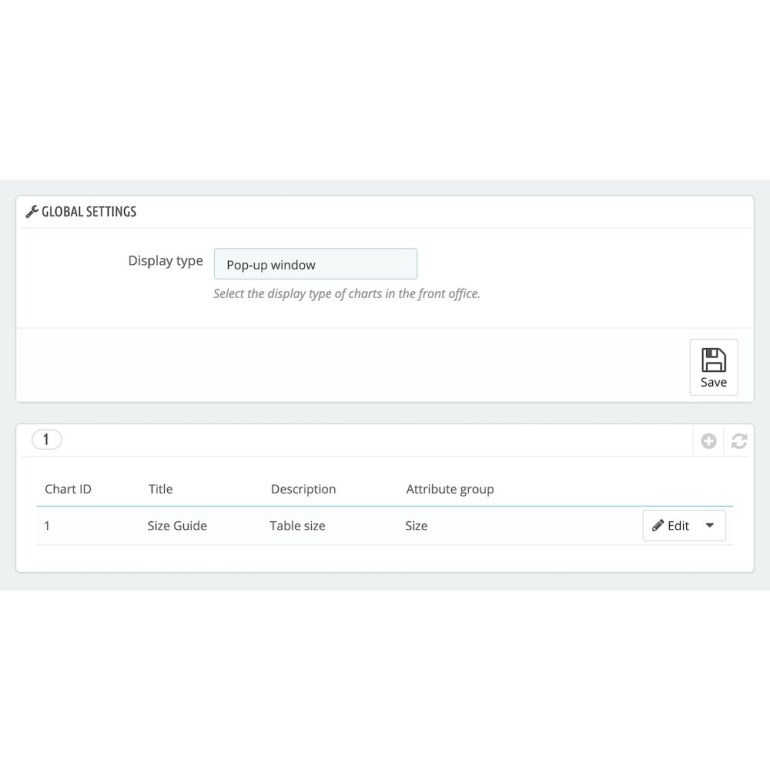 Модуль PrestaShop Таблица Размеров