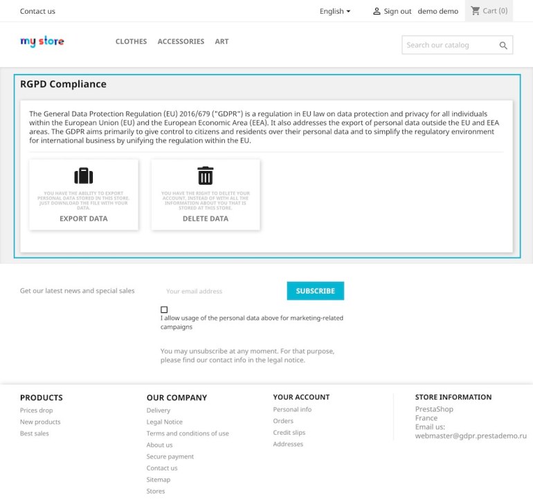Module PrestaShop GDPR Compliance Pro