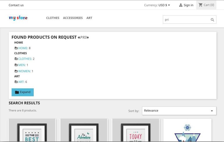 Модуль PrestaShop Поиск по категориям