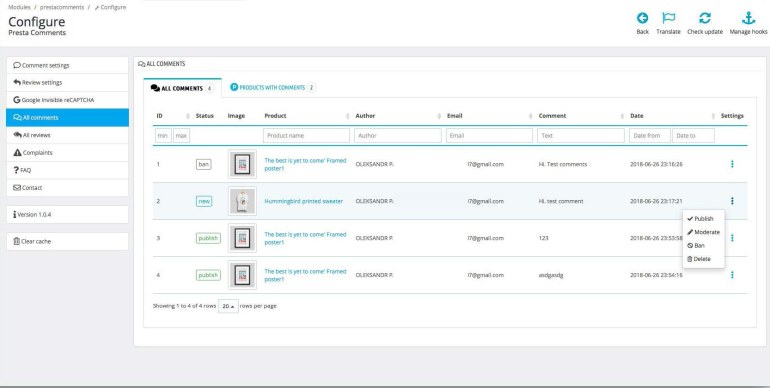 Модуль отзывов и комментариев для PrestaShop