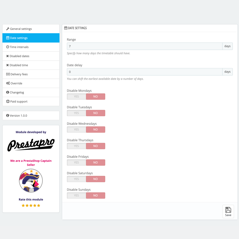 Module PrestaShop Schedule Time Table